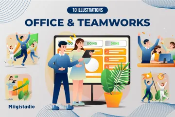 Bureau et travail en équipe Pack d'Illustrations