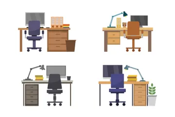 Büro-Schreibtische Illustrationspack