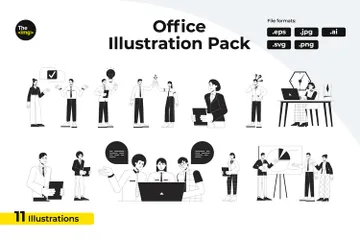 Büroangestellte arbeiten hart Illustrationspack