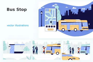 Bus Stop Illustration Pack