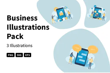 Business People Use Mobile Phones To Work Illustration Pack