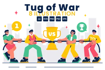 Business Competition Tug Of War Illustration Pack