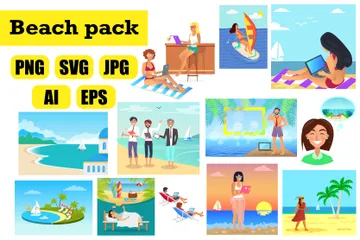 Business People On The Beach Illustration Pack
