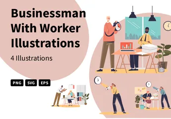 Businessman With Worker Illustration Pack