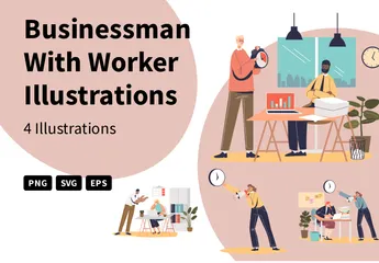 Businessman With Worker Illustration Pack