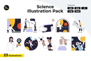 Busy Scientists Conduct Experiments Illustration Pack