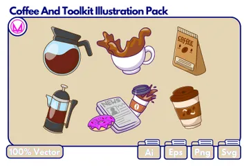 Café et boîte à outils Pack d'Illustrations