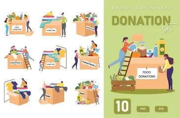 Cajas de donación con personajes Paquete de Ilustraciones