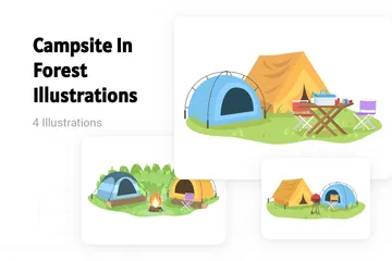 Camping En Forêt Pack d'Illustrations