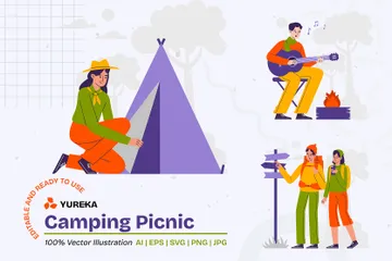 Pique-nique en camping Pack d'Illustrations