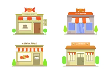 Candy Shop Buildings Illustration Pack