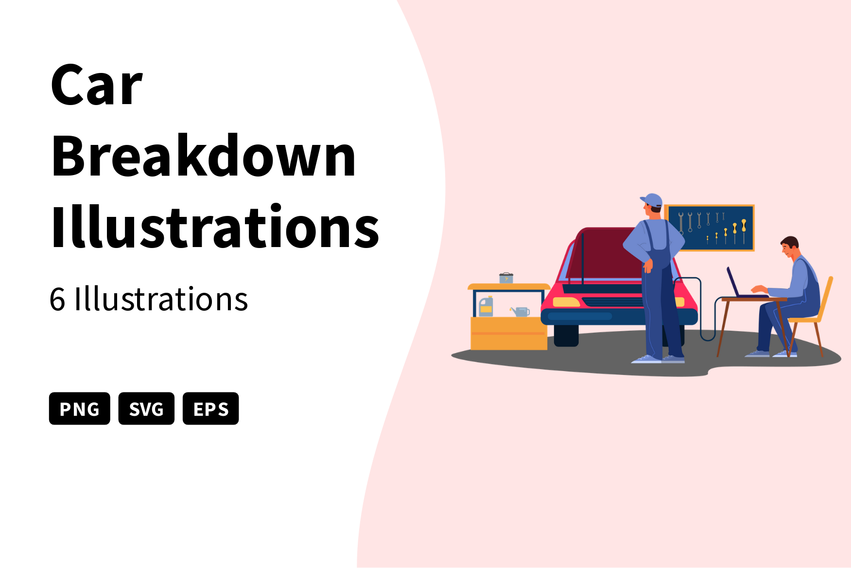 Car Breakdown Illustration Pack 6 Vehicle Illustrations SVG, PNG