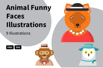 Caras engraçadas de animais Pacote de Ilustrações