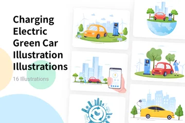 Ilustración de carga de coche verde eléctrico Paquete de Ilustraciones