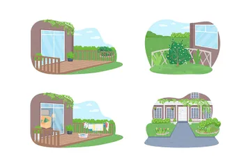 Casa suburbana ao ar livre Pacote de Ilustrações