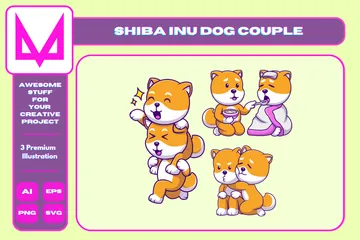 Casal de cachorro Shiba Inu Pacote de Ilustrações