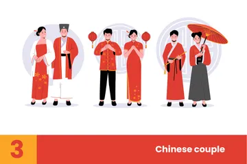 Casal Chinês Pacote de Ilustrações