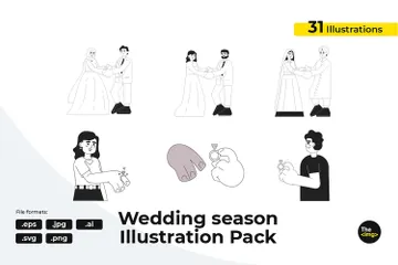 Casal de noivos de mãos dadas Pacote de Ilustrações