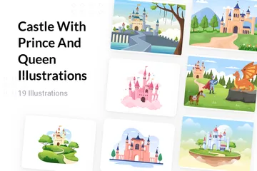 Castle With Prince And Queen Illustration Pack