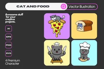 Cat And Food Illustration Pack