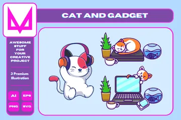 Cat And Gadget Illustration Pack