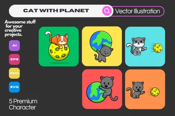 Cat And Planet Illustration Pack