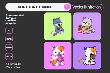 Cat Eat Fast Food Illustration Pack