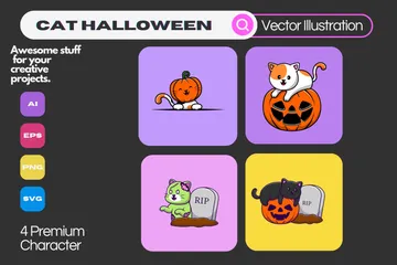 Cat Halloween Illustration Pack