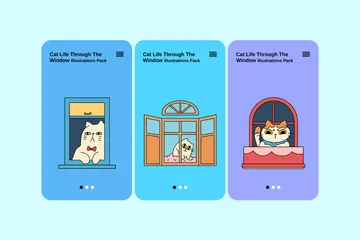 Cat Life Through The Window Illustration Pack