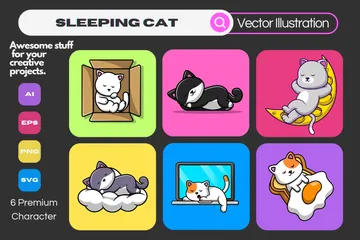 Cat Sleeping Illustration Pack