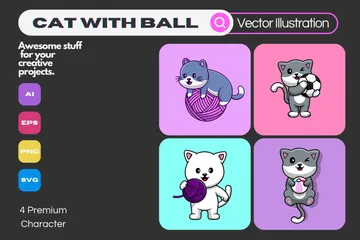 Cat With Ball Illustration Pack