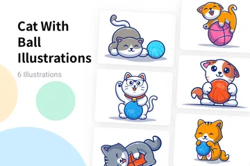 Cat With Ball Illustration Pack