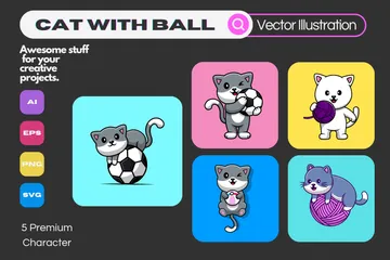 Cat With Ball Illustration Pack