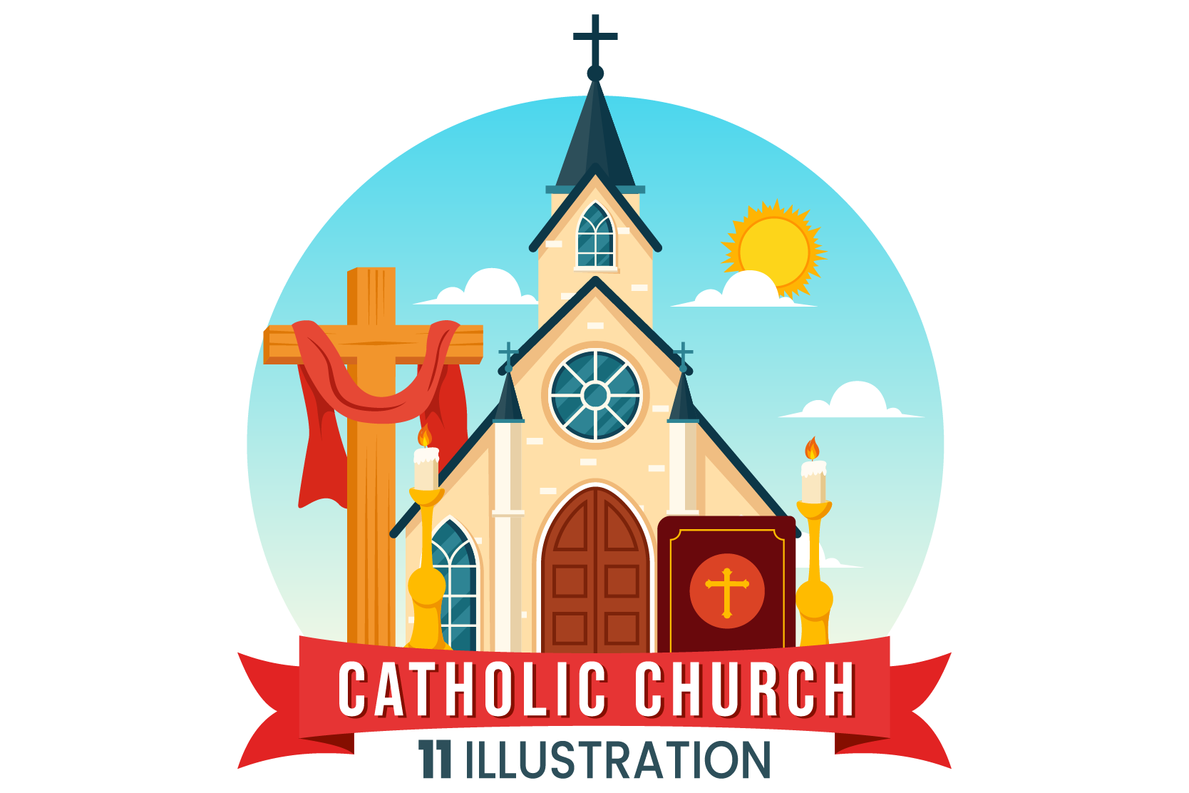 Cathedral Catholic Church Illustration Pack - 11 Buildings ...