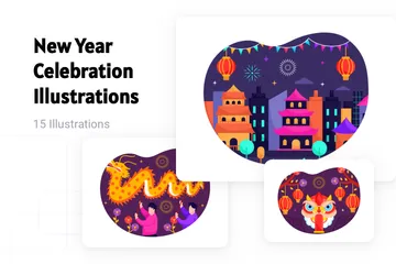 Celebración de Año Nuevo Paquete de Ilustraciones