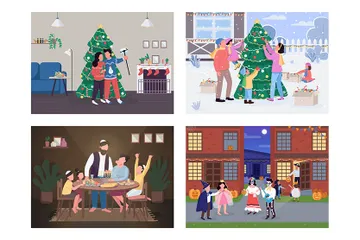 Celebración navideña tradicional Paquete de Ilustraciones