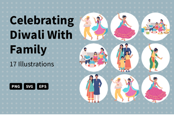 Celebrating Diwali With Family Illustration Pack