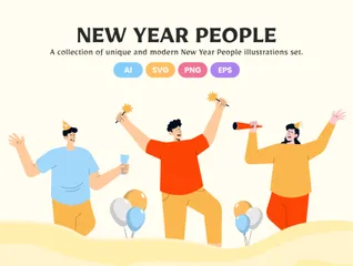 Célébration Nouvel An Personnes Pack d'Illustrations