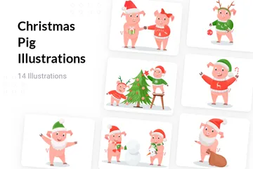 Cerdo de navidad Paquete de Ilustraciones