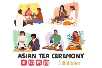 Cérémonie du thé asiatique Pack d'Illustrations