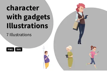 Character With Gadgets Illustration Pack