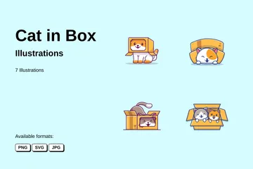 Chat dans une boîte Pack d'Illustrations