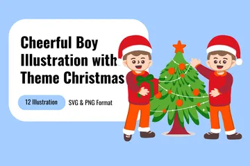 Cheerful Boy With Theme Christmas Illustration Pack