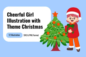 Cheerful Girl With Theme Christmas Illustration Pack