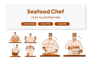 Chef cocinando mariscos Paquete de Ilustraciones