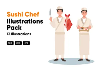 Chef de sushis Pack d'Illustrations
