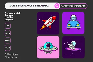 Astronaute à cheval Pack d'Illustrations
