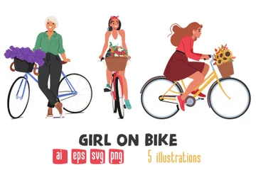 Chica en bicicleta Paquete de Ilustraciones