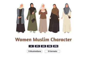 Chica musulmana usando hijab Paquete de Ilustraciones