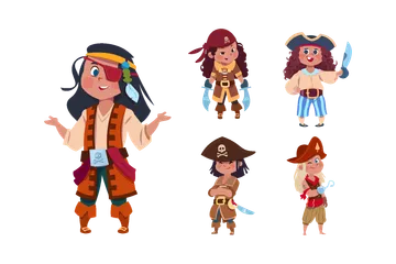 Chica Piratas Paquete de Ilustraciones